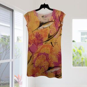 Guy Harvey Orange Marlin Scoop-Neck Tee Dress • Small • Colorful Bold Fish Print